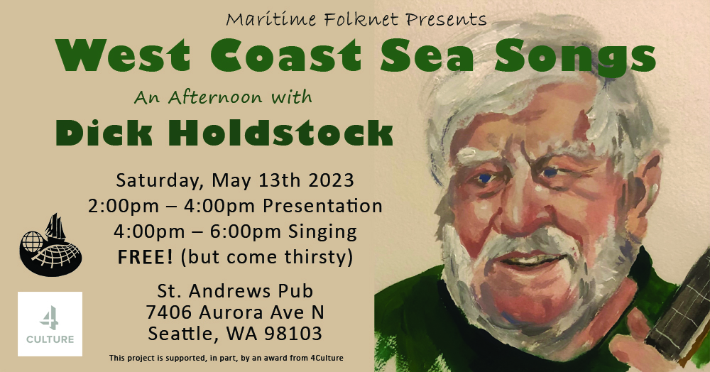 Banner for Dick Holdstock workshop - 13 May, 2023. Produced by Maritime Folknet.